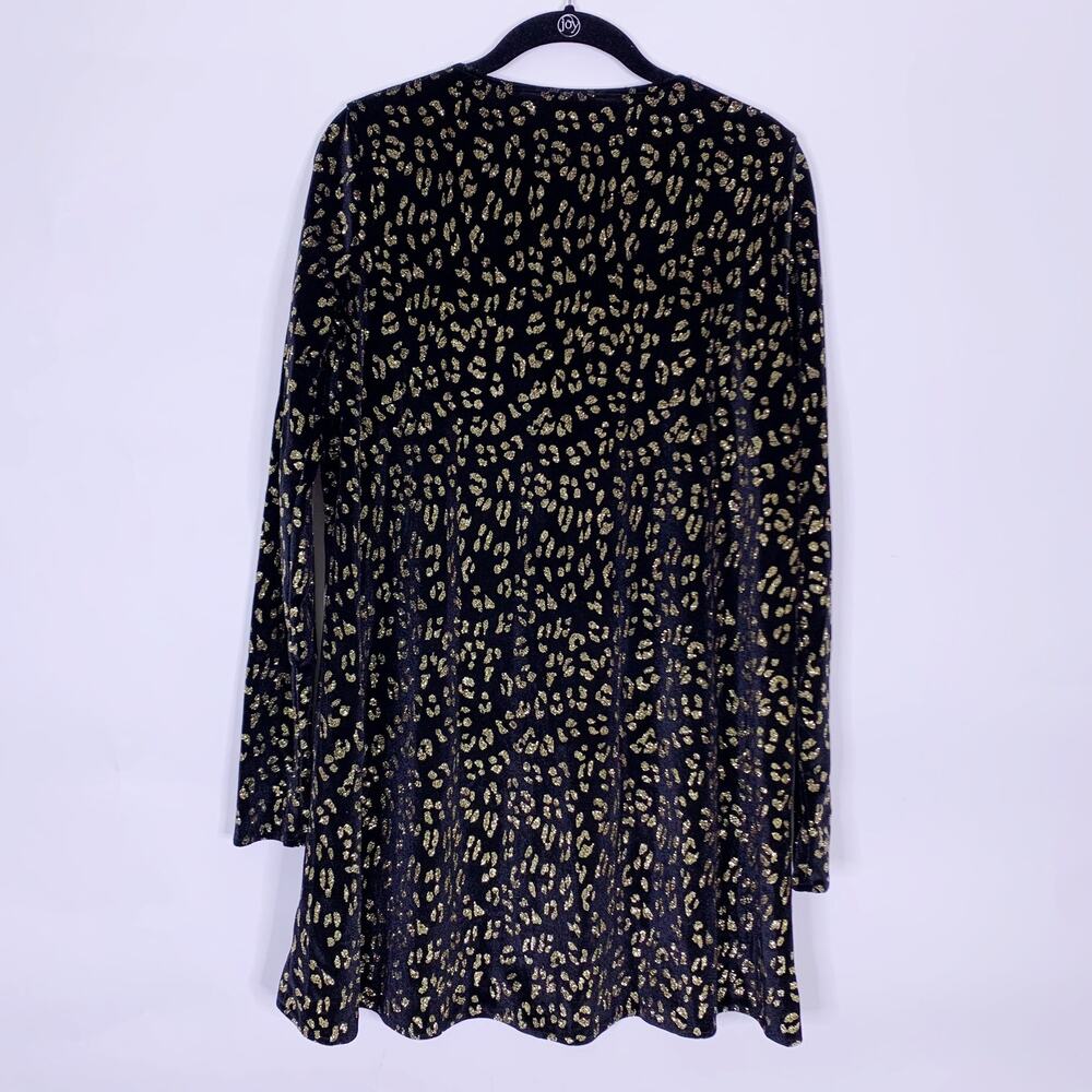 Show Me Your Mumu Toby Dress Small Blk Gold Velvet Mini LS Animal Print Leopard - Picture 2 of 4